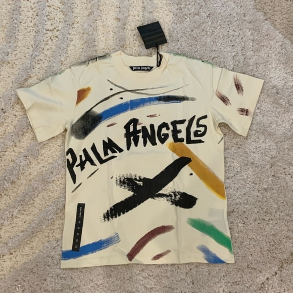 Palm Angels Apricot Abstract Painted T-Shirt Mens Size S, M, L
